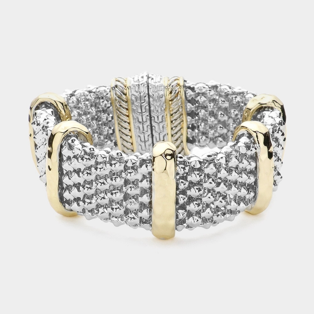 Two Tone Caviar Magnetic Bracelet Bangle Casual Bold Silver Gold Metal